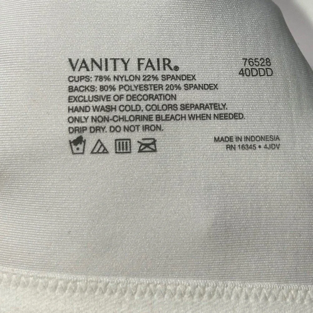 Vanity Fair Full Figure Underwire Bra‎ Womens 40DDD White Lace Detail 76528